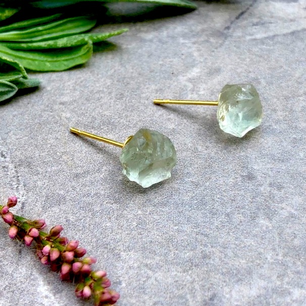New Raw Green Amethyst Crystal Stud Gemstone Earrings 24$